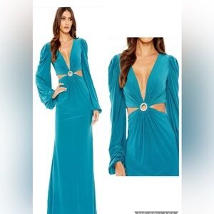 Mac Duggal Teal Long Sleeve Dress